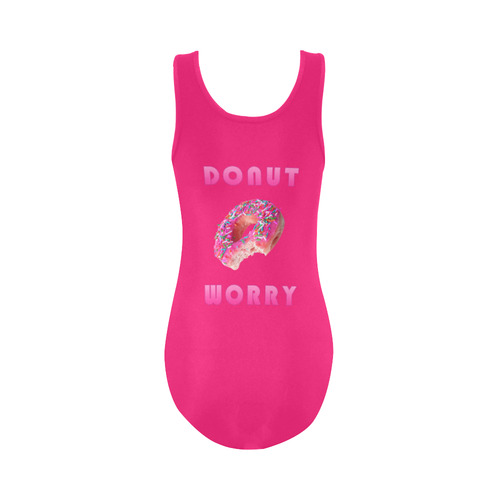 Funny Pink Don't Worry / Donut Worry Vest One Piece Swimsuit (Model S04)