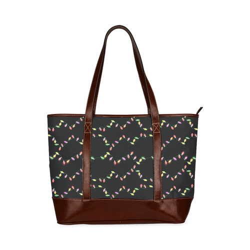 Festive Christmas Lights on Black Tote Handbag (Model 1642)