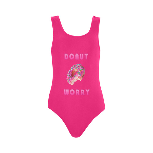 Funny Pink Don't Worry / Donut Worry Vest One Piece Swimsuit (Model S04)