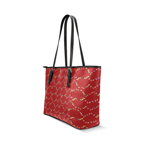 Festive Christmas Lights  on Red Leather Tote Bag/Small (Model 1640)