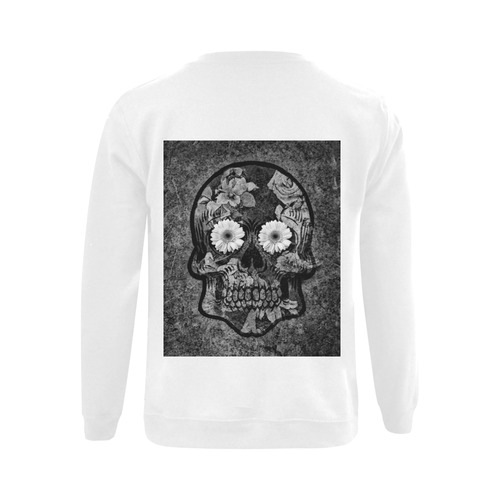 Smiling flower Sugarskull A Gildan Crewneck Sweatshirt(NEW) (Model H01)