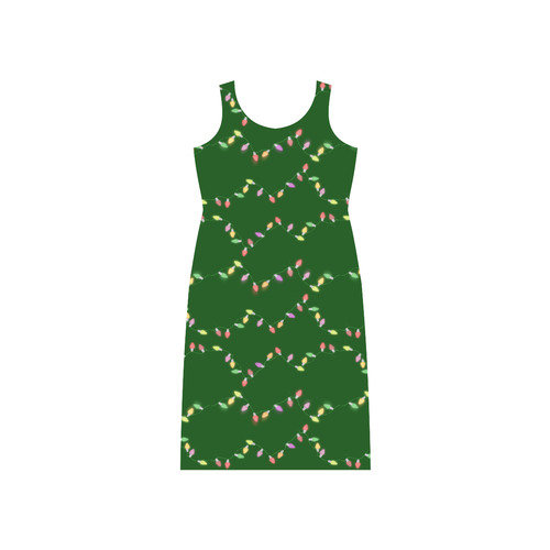 Festive Christmas Lights on Green Phaedra Sleeveless Open Fork Long Dress (Model D08)