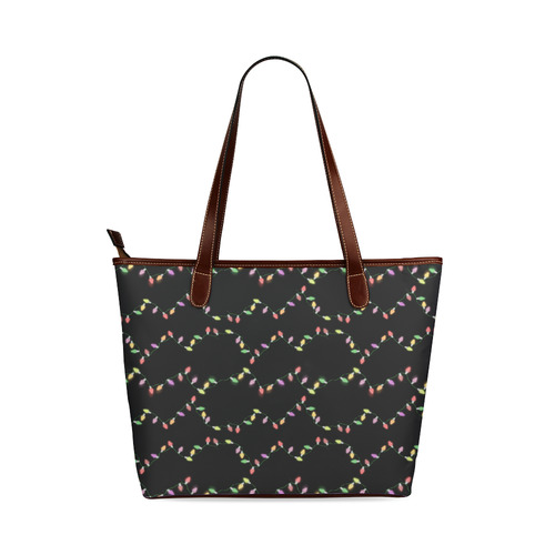 Festive Christmas Lights on Black Shoulder Tote Bag (Model 1646)