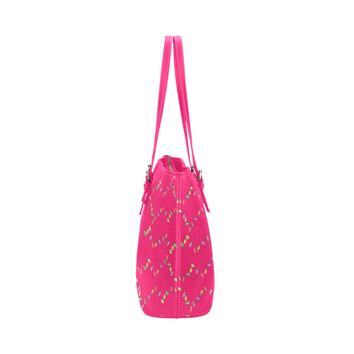 Festive Christmas Lights on Pink Leather Tote Bag/Small (Model 1651)