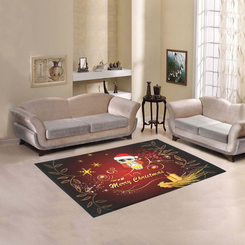 Cute christmas owl on red background Area Rug 5'3''x4'