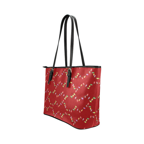 Festive Christmas Lights  on Red Leather Tote Bag/Small (Model 1651)