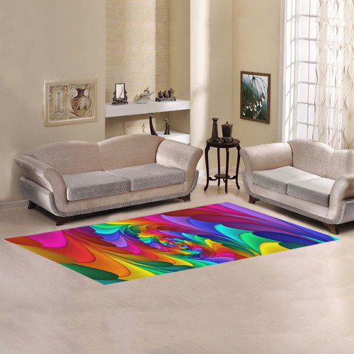 Psychedelic Rainbow Spiral Fractal Area Rug 9'6''x3'3''