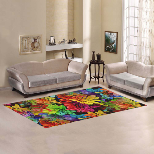 Photography Colorfully Asters Flowers Pattern Area Rug 7'x3'3''