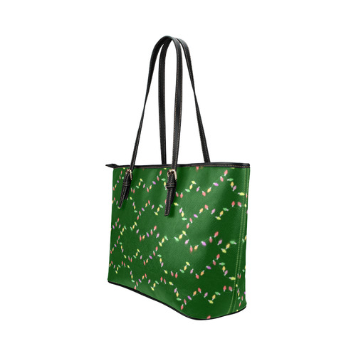 Festive Christmas Lights on Green Leather Tote Bag/Small (Model 1651)