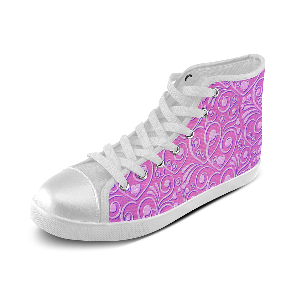 sweet hearts, hot pink Women's High Top Canvas Shoes (Model 002) ID