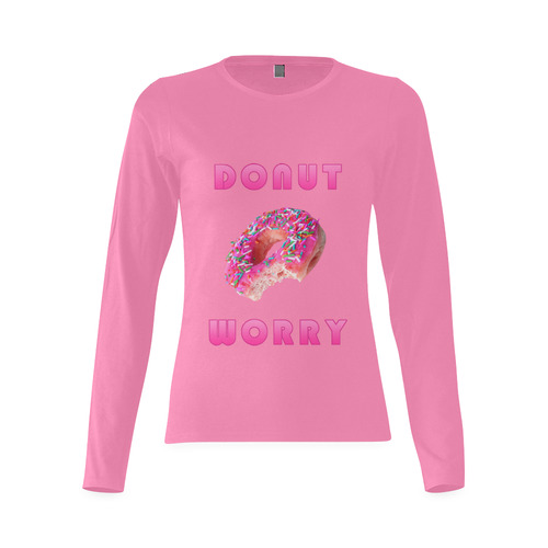 Funny Pink Don't Worry / Donut Worry Sunny Women's T-shirt (long-sleeve) (Model T07)