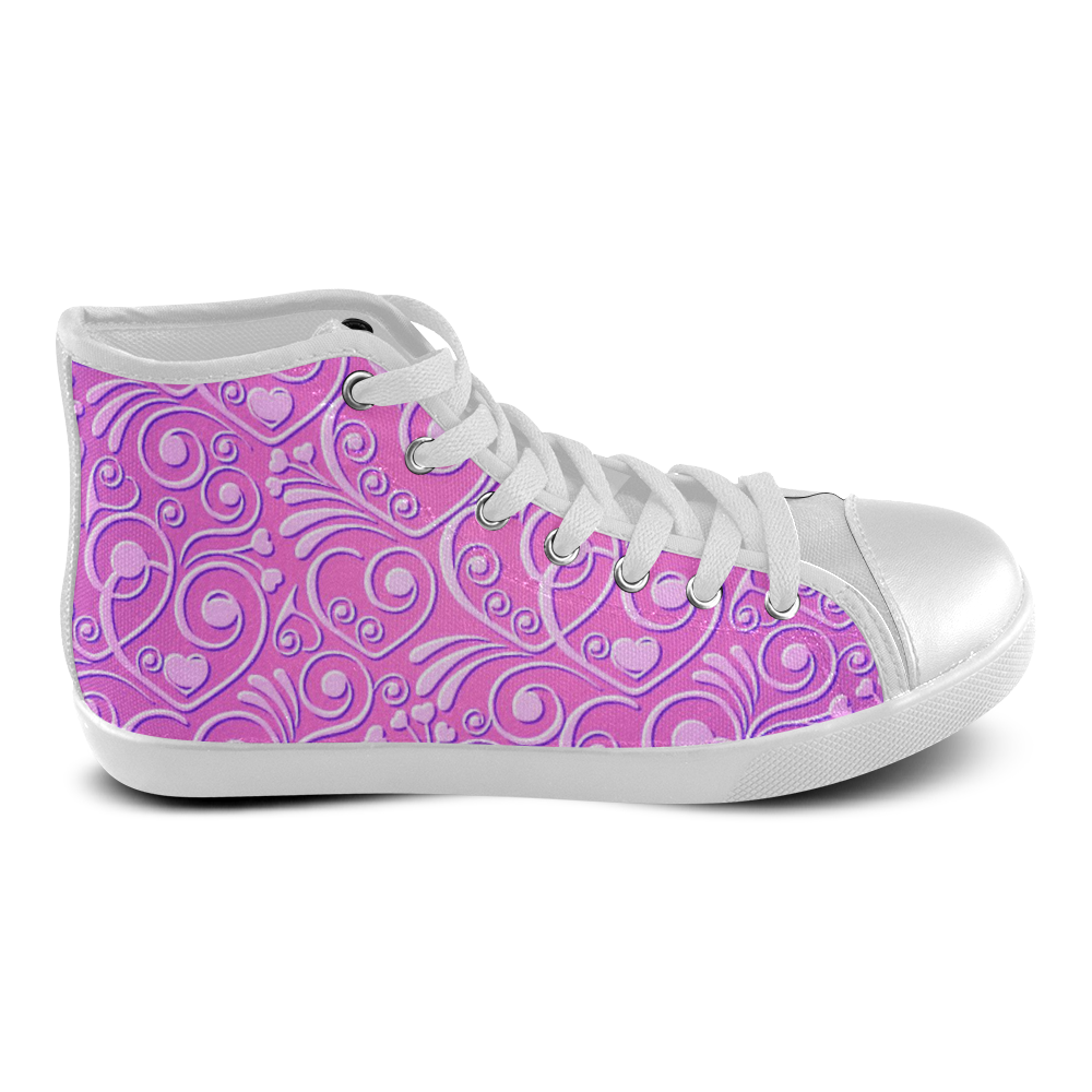 sweet hearts, hot pink Women's High Top Canvas Shoes (Model 002) ID