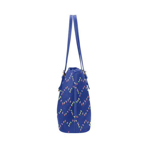 Festive Christmas Lights on Blue Leather Tote Bag/Small (Model 1651)