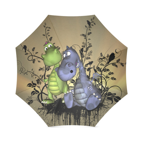 Best friends, funny dragons with flowers Foldable Umbrella (Model U01)