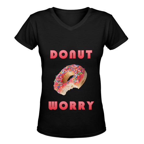 Funny Red Don't Worry / Donut Worry Women's Deep V-neck T-shirt (Model T19)