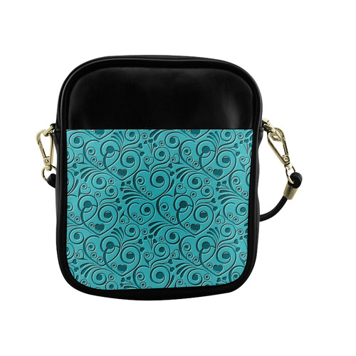 sweet hearts, turquoise Sling Bag (Model 1627)