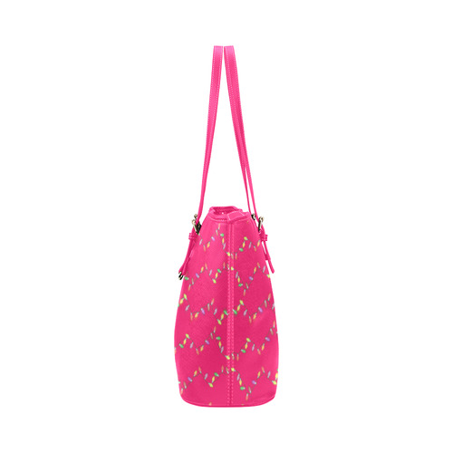 Festive Christmas Lights on Pink Leather Tote Bag/Small (Model 1651)