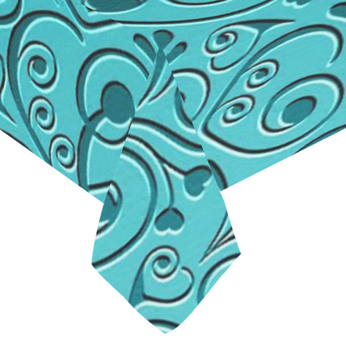 sweet hearts, turquoise Cotton Linen Tablecloth 60"x 104"