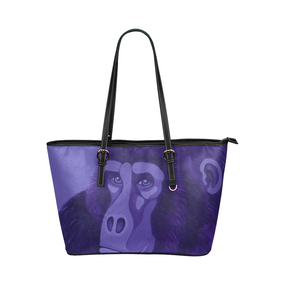 Gorilla Pattern Print Leather Tote Bag