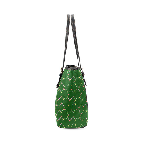 Festive Christmas Lights on Green Leather Tote Bag/Large (Model 1640)