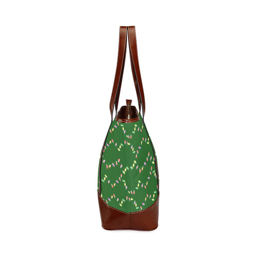 Festive Christmas Lights on Green Tote Handbag (Model 1642)