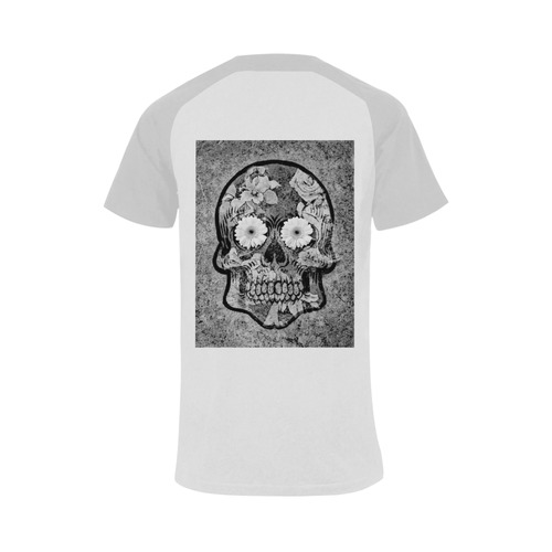 Smiling flower Sugarskull B Men's Raglan T-shirt Big Size (USA Size) (Model T11)