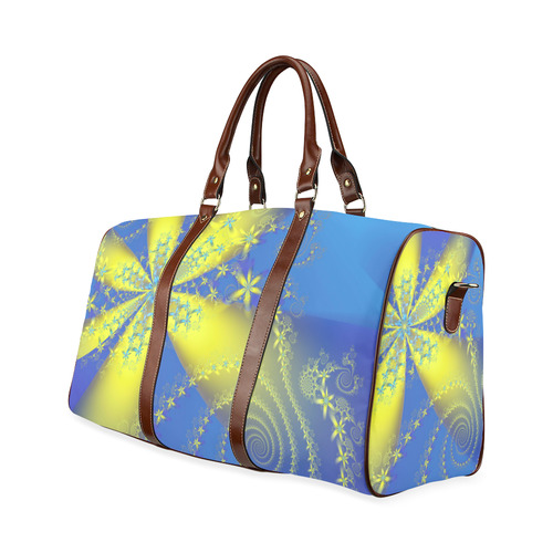 Flower Galaxies Blue Yellow Fractal Art Waterproof Travel Bag/Small (Model 1639)