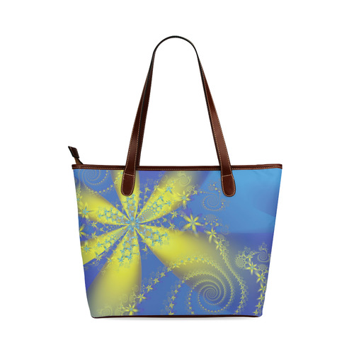 Flower Galaxies Blue Yellow Fractal Art Shoulder Tote Bag (Model 1646)