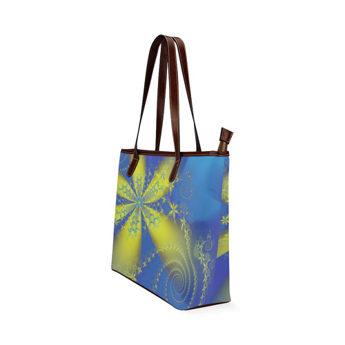 Flower Galaxies Blue Yellow Fractal Art Shoulder Tote Bag (Model 1646)