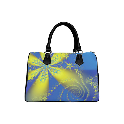 Flower Galaxies Blue Yellow Fractal Art Boston Handbag (Model 1621)