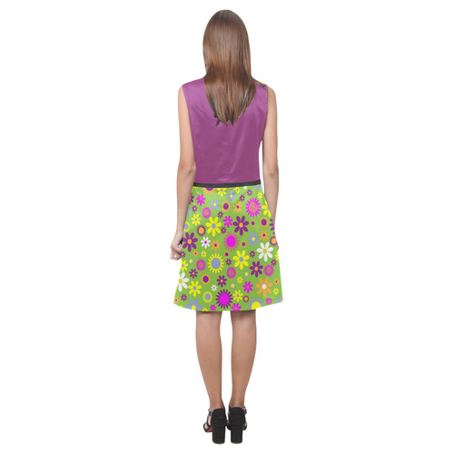 Vivid Viola and Retro Flower Power Eos Women's Sleeveless Dress (Model D01)