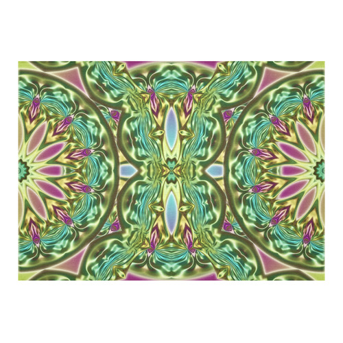 One and two half MANDALA green magenta cyan Cotton Linen Tablecloth 60"x 84"