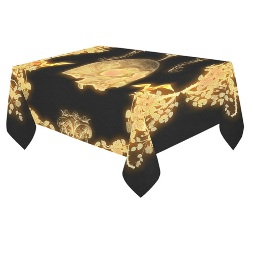 Yellow skull Cotton Linen Tablecloth 60"x 84"