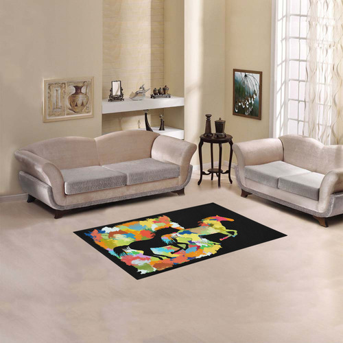 Horse  Shape Galloping out of Colorful Splash Area Rug 2'7"x 1'8‘’