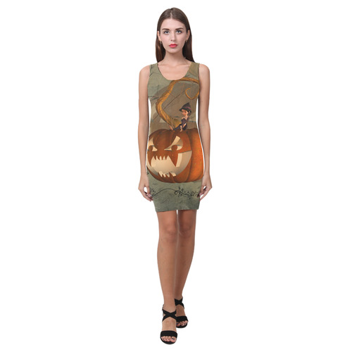 Halloween, funny pumpkin with witch Medea Vest Dress (Model D06)