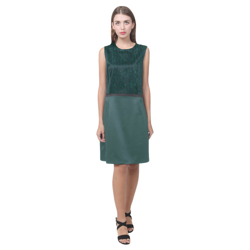 Teal Stripe and June Bug Green Eos Women's Sleeveless Dress (Model D01)