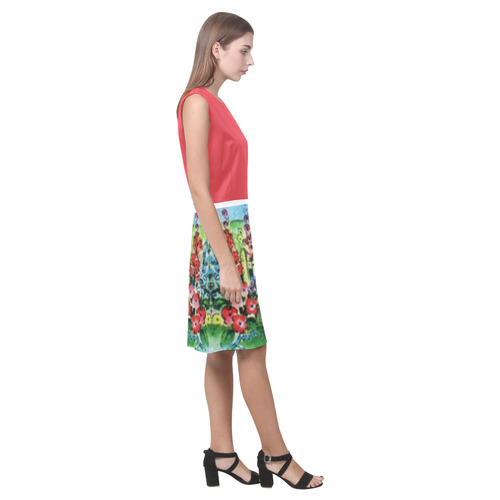 Poppy Red and Vintage Country Flower Garden Gate Eos Women's Sleeveless Dress (Model D01)