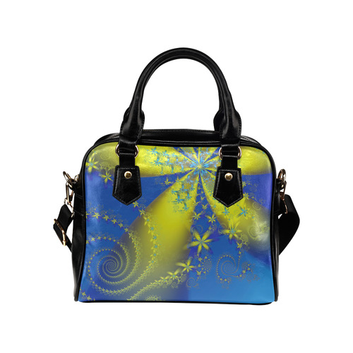 Flower Galaxies Yellow Blue Fractal Art Shoulder Handbag (Model 1634)