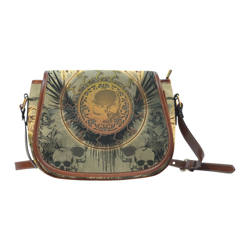 Awesome skulls on round button Saddle Bag/Large (Model 1649)