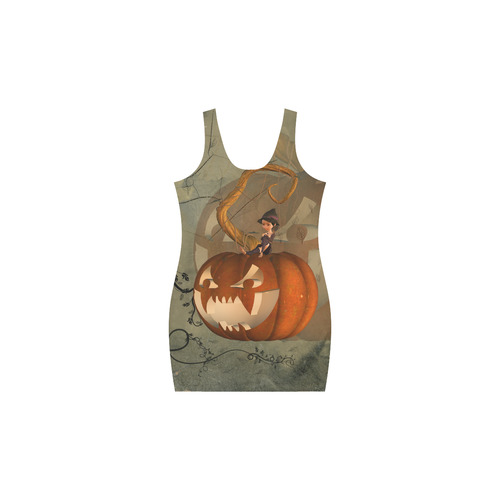 Halloween, funny pumpkin with witch Medea Vest Dress (Model D06)