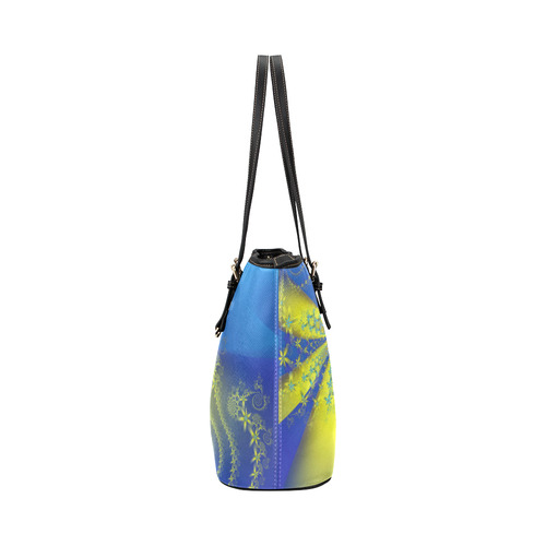 Flower Galaxies Blue Yellow Fractal Art Leather Tote Bag/Small (Model 1651)