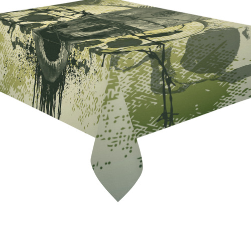 Green skull with crow Cotton Linen Tablecloth 60"x 84"