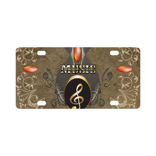 Golden clef and floral design Classic License Plate