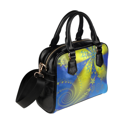 Flower Galaxies Yellow Blue Fractal Art Shoulder Handbag (Model 1634)