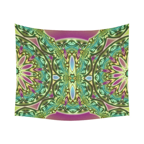 One and two half MANDALA green magenta cyan Cotton Linen Wall Tapestry 60"x 51"