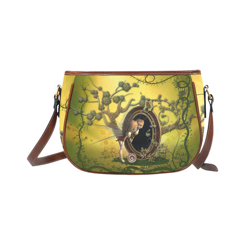 Cute fairy looking in a mirror Saddle Bag/Small (Model 1649) Full Customization