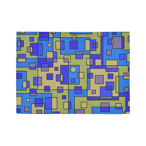 Blue Beige Abstract Square Area Rug7'x5'