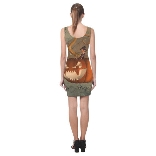 Halloween, funny pumpkin with witch Medea Vest Dress (Model D06)