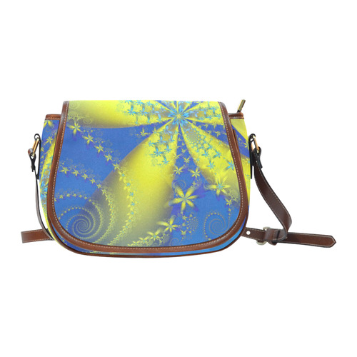 Flower Galaxies Yellow Blue Fractal Art Saddle Bag/Large (Model 1649)