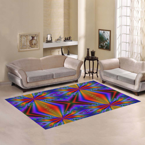 Peacock Feathers at Sunset Fractal Abstract Area Rug7'x5'